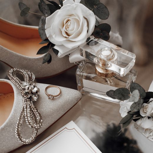 The,Bride's,Wedding,Ring,Is,On,The,Shoes,,Perfume.,Wedding